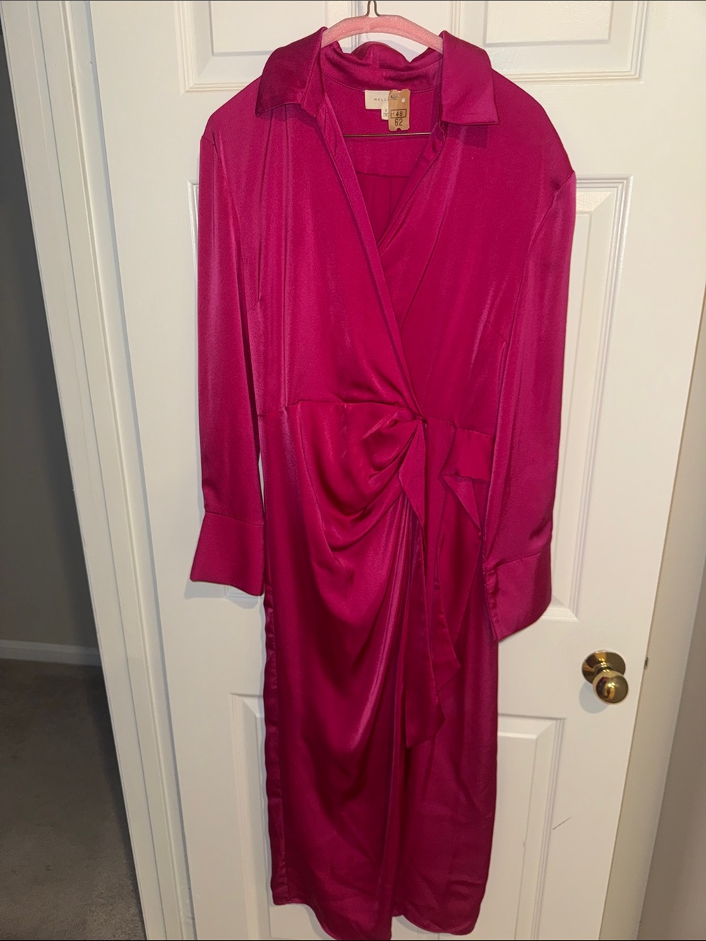 MELLODAY Fuchsia Satin Wrap Midi Dress